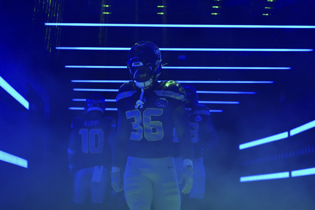 Seattle Seahawks running back George Holani (36) prepares to walk onto the field before an NFL football game against the San Francisco 49ers, Sunday, Sept. 7, 2025, in Seattle. (AP Photo/Lindsey Wasson)