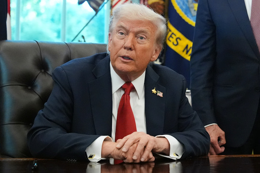 President Donald Trump speaks to reporters before signing an executive order in the Oval Office at the White House, Monday, Oct. 6, 2025, in Washington. (AP Photo/Jacquelyn Martin) President Donald Trump speaks to reporters before signing an executive order in the Oval Office at the White House, Monday, Oct. 6, 2025, in Washington. (AP Photo/Jacquelyn Martin)