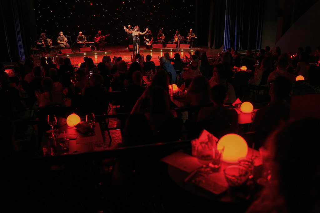 Alexandre Paulikevitch performs at a theatre in Beirut, Lebanon, Thursday, Sept. 11, 2025. (AP Photo/Hussein Malla)