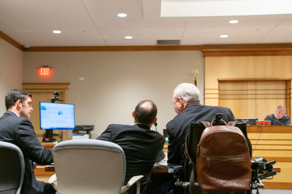 Members of the New Hampshire Solicitor General's office speak at a hearing for Pamela Smart, who is serving life in prison for orchestrating the murder of her husband by her teenage student, at Merrimack Superior Court in Concord, N.H., Monday, July 20, 2026. (Grace Chai/Seacoast Media via AP, Pool)