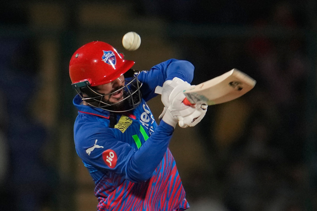 Delhi Capitals' Sameer Rizvi plays a shot during the Indian Premier League cricket match between Chennai Super Kings and Delhi Capitals in New Delhi, India, Tuesday, May 5, 2026. (AP Photo/Manish Swarup)