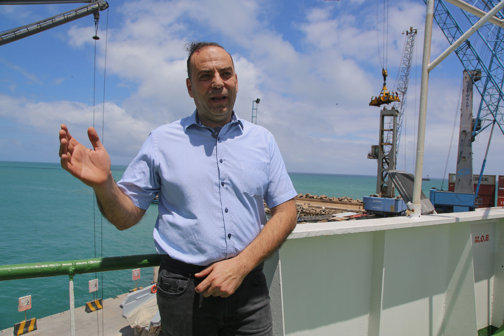 Ship Captain Ali Jemdi speaks during an interview with The Associated Press in Mogadishu, Somalia, Sunday, Sept. 13, 2026. (AP Photo/Farah Abdi Warsameh)