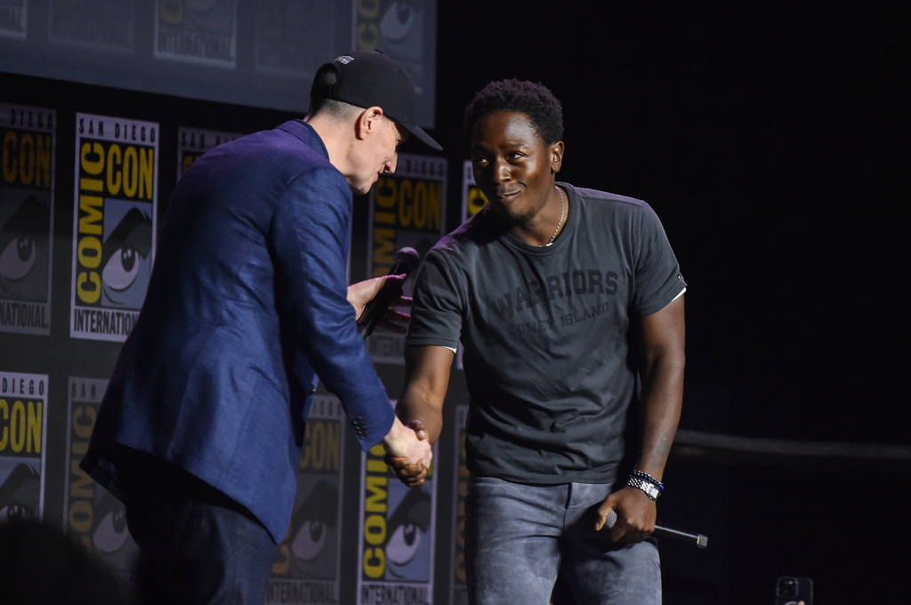 Kevin Feige, left, and David Jonsson attend a panel for Marvel Studios during Comic-Con International on Saturday, July 25, 2026, in San Diego. (Photo by Richard Shotwell/Invision/AP)