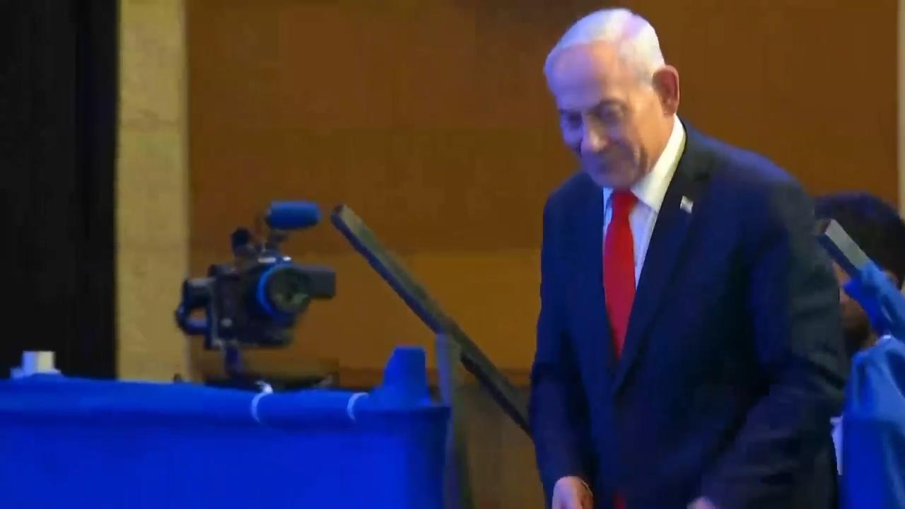 Israeli Prime Minister Benjamin Netanyahu called for a "strong, right-wing" government in a defiant speech after Israel's elections. Exit polls suggested neither Netanyahu's bloc, nor his opponents, earned enough seats for a parliamentary majority.