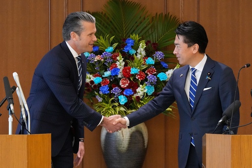 Japan's Defense Minister Shinjiro Koizumi, right, and U.S. Defense Secretary Pete Hegseth shake hands after a joint press conference at the Defense Ministry in Tokyo Wednesday, Oct. 29, 2025. (AP Photo/Eugene Hoshiko, Pool) Japan's Defense Minister Shinjiro Koizumi, right, and U.S. Defense Secretary Pete Hegseth shake hands after a joint press conference at the Defense Ministry in Tokyo Wednesday, Oct. 29, 2025. (AP Photo/Eugene Hoshiko, Pool)