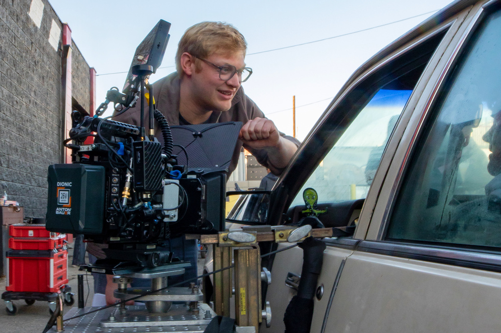 This image released by Focus Features shows director Curry Barker on the set of "Obsession." (Manny Liotta/Focus Features via AP)