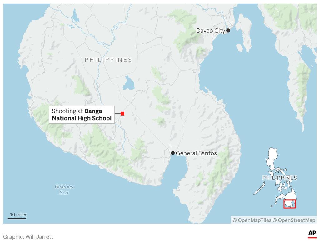 A map showing Banga National High School, the location of a recent shooting. (AP Digital Embed)