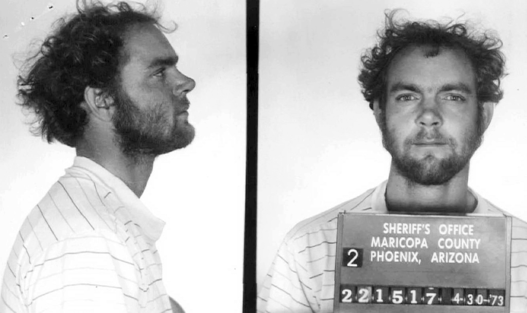FILE - This 1973 booking photo, originally made by the Maricopa County Sheriff's Office in Phoenix and released Thursday, Nov. 2, 2017, by the New Hampshire Office of the Attorney General, shows Terry Peder Rasmussen. (Maricopa County Sheriff's Office/New Hampshire Office of the Attorney General via AP, file)