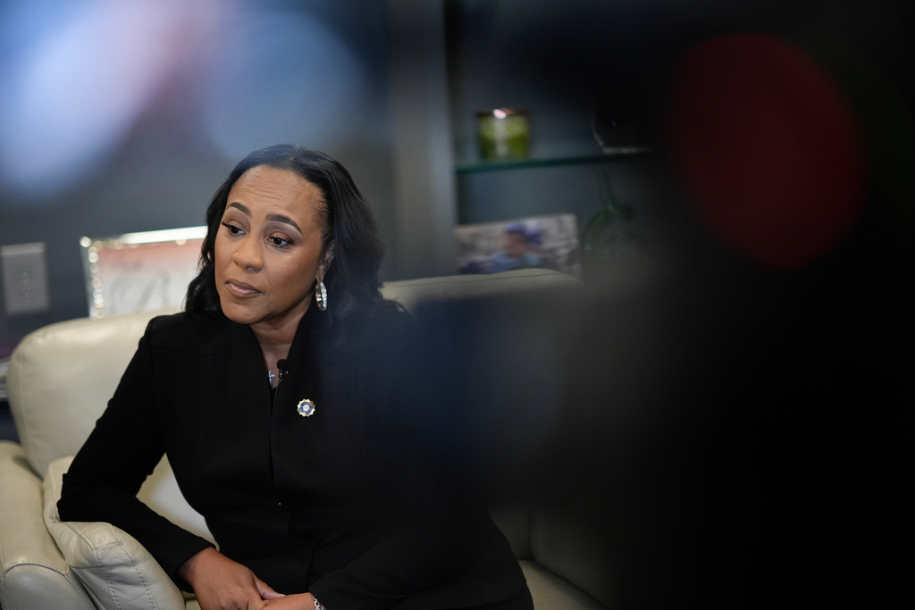 FILE - District Attorney of Fulton County Fani Willis speaks to the Associated Press, Oct. 22, 2024, in Atlanta. (AP Photo/Brynn Anderson, File)