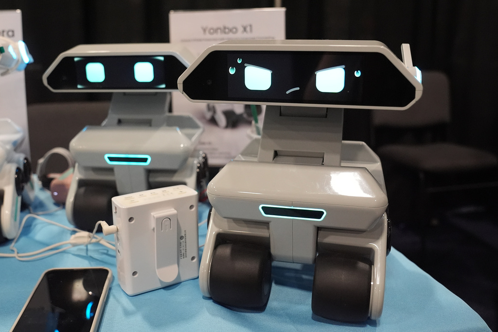 Yonbo X1 robots are pictured at the X-Orgin booth during the CES Unveiled tech show Sunday, Jan. 4, 2026, in Las Vegas. (AP Photo/Abbie Parr)