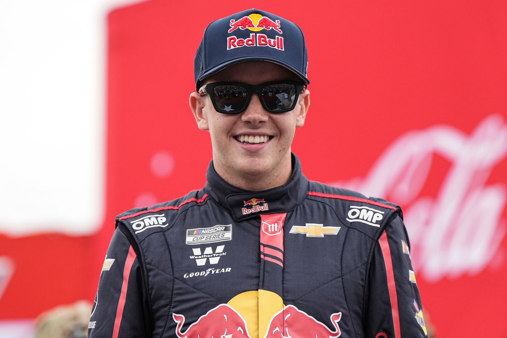 FILE - Connor Zilisch smiles prior to a NASCAR Cup Series auto race at Charlotte Motor Speedway, May 25, 2025, in Concord, N.C. (AP Photo/Matt Kelley, File)
