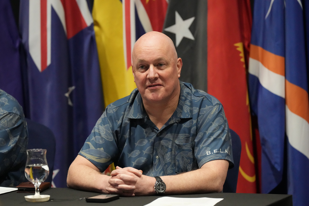 New Zealand Prime Minister Christopher Luxon attends a news conference at the Pacific Islands Forum Leaders Meeting in Koror, Palau, Thursday, Sept. 3, 2026. (AP Photo/Charlotte Graham-McLay)