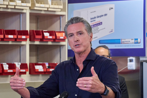 California Gov. Gavin Newsom announces CalRx-branded insulin glargine pens available next Jan. 1, 2026, at a suggested retail price of no more than $55 per five-pack, or $11 per pen, during a news conference at Cedar-Sinai's Mark Goodson pharmacy in Los Angeles, Thursday, Oct. 16, 2025. (AP Photo/Damian Dovarganes) California Gov. Gavin Newsom announces CalRx-branded insulin glargine pens available next Jan. 1, 2026, at a suggested retail price of no more than $55 per five-pack, or $11 per pen, during a news conference at Cedar-Sinai's Mark Goodson pharmacy in Los Angeles, Thursday, Oct. 16, 2025. (AP Photo/Damian Dovarganes)