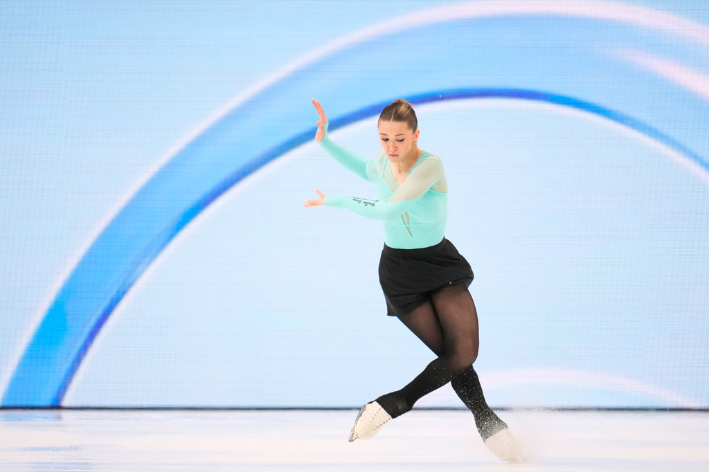FILE - Russian figure skater Kamila Valieva competes at the Russian Jumping Championships in Moscow on Jan. 31, 2026. (AP Photo/Pavel Bednyakov, File)