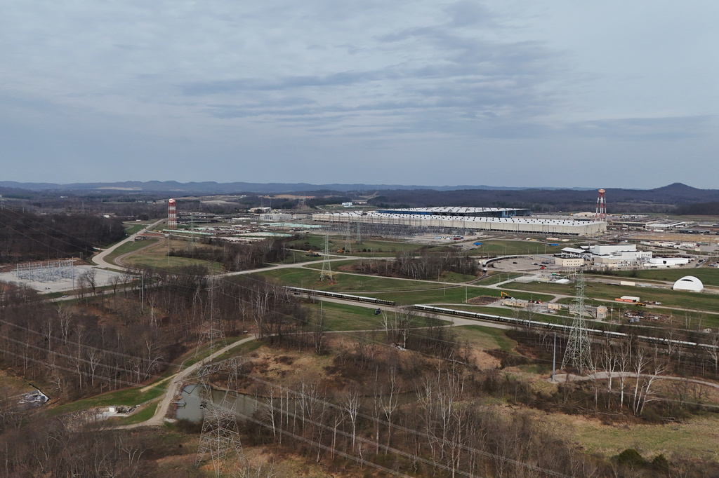 FILE - The Portsmouth Gaseous Diffusion Plant, a decommissioned uranium enrichment plant, is visible after the U.S. Department of Energy announced a new data center at the site March 20, 2026, in Piketon, Ohio. (AP Photo/Joshua A. Bickel, File)