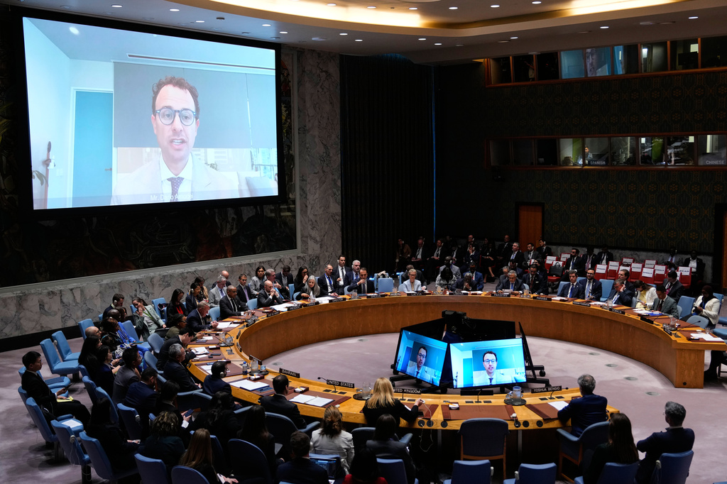 Dario Amodei, CEO of Anthropic, speaks remotely during a Security Council meeting on artificial intelligence at the 81st session of the United Nations General Assembly at United Nations headquarters, Wednesday, Sept. 23, 2026. (AP Photo/Yuki Iwamura)