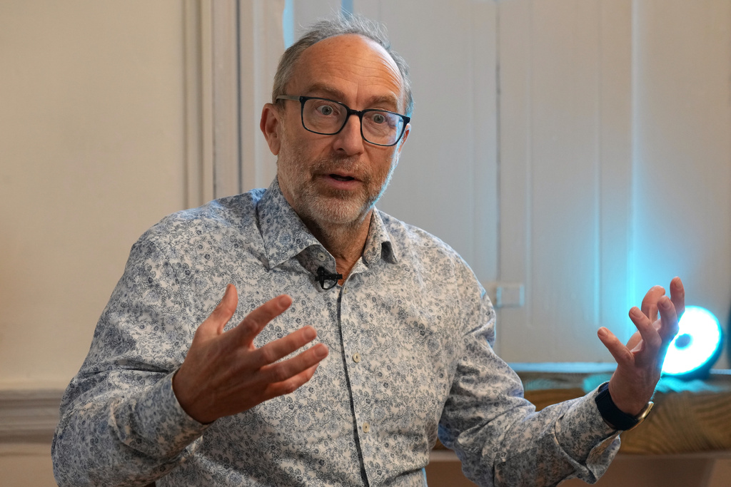 Jimmy Wales, founder of Wikipedia, gestures during an interview with The Associated Press on the occasion of Wikipedia's 25th anniversary in London, Monday, Jan. 12, 2026. (AP Photo/Frank Augstein)