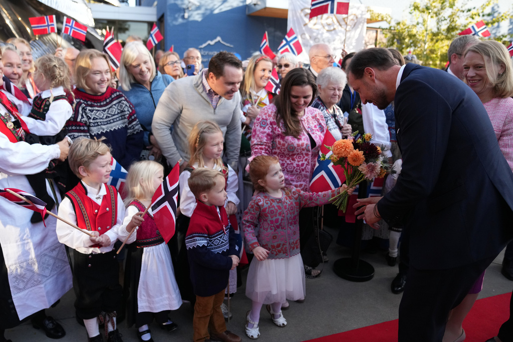 Crown Prince Haakon of Norway arrives at the Norway House in Minneapolis on Tuesday, Oct. 7, 2025. (AP Photo/Abbie Parr)