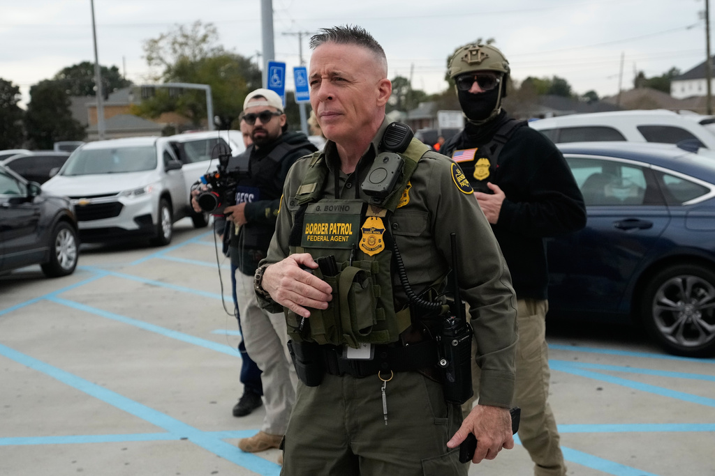 U.S. Border Patrol Commander at large Gregory Bovino arrives at a Home Depot in Kenner, La.,Wednesday, Dec. 3, 2025. (AP Photo/Gerald Herbert)