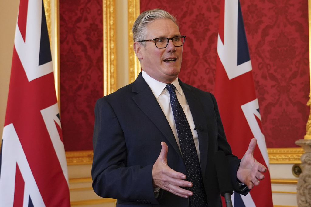 FILE - Britain's Prime Minister Keir Starmer speaks as he hosts representatives of the Civil Nuclear industry at a reception at Lancaster House in London, Monday, Sept. 15, 2025 to mark the announcement of a new UK-US partnership on nuclear.(AP Photo/Alberto Pezzali, Pool, File)