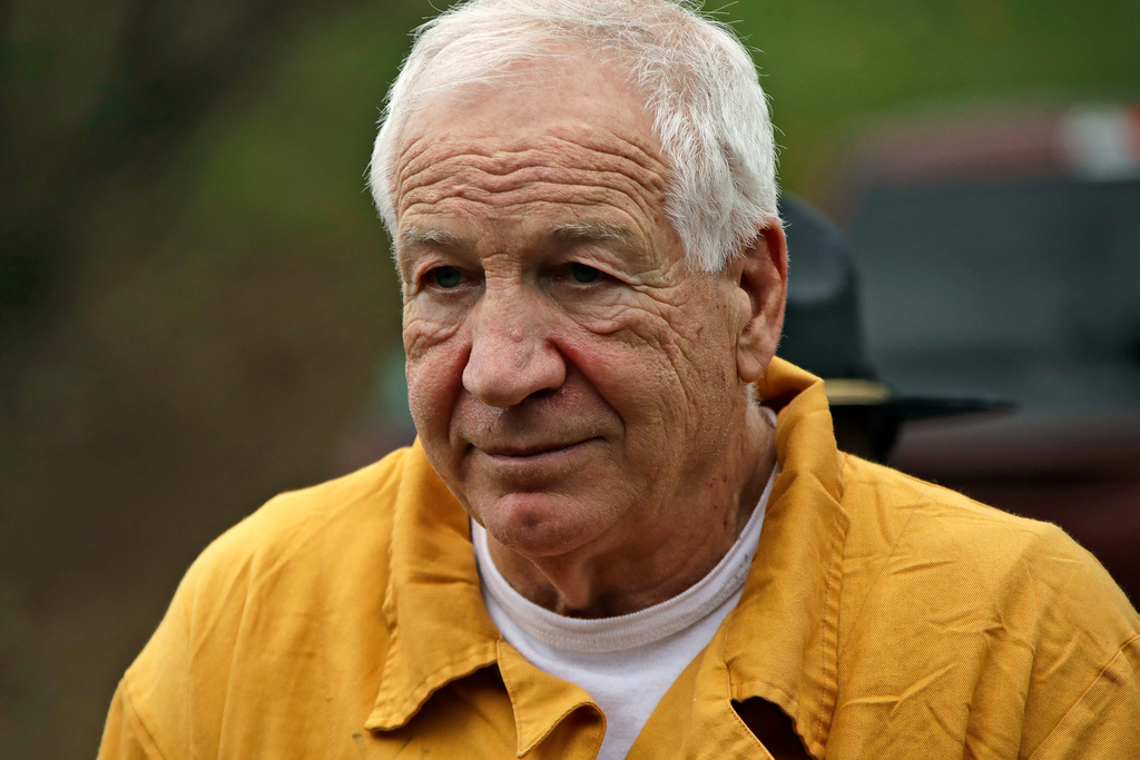FILE - Former Penn State University assistant football coach Jerry Sandusky arrives at the Centre County Courthouse, Friday, Nov. 22, 2019, in Bellefonte, Pa. (AP Photo/Gene J. Puskar, File)