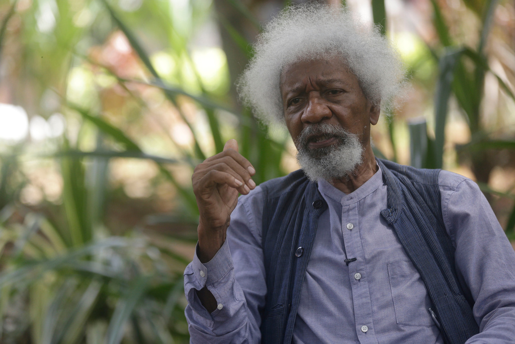 FILE - Nobel Laureate Wole Soyinka, speaks to The Associated Press during an interview at freedom park in Lagos, Nigeria, Thursday, Oct. 28, 2021. (AP Photo/Sunday Alamba, file)