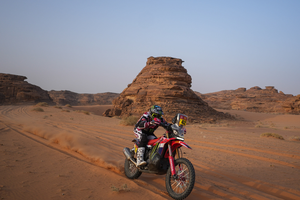 Rider Adrien Van Beveren competes during the third stage of the Dakar Rally with a start and finish in Alula, Saudi Arabia, Tuesday, Jan. 6, 2026. (AP Photo/Thibault Camus)
