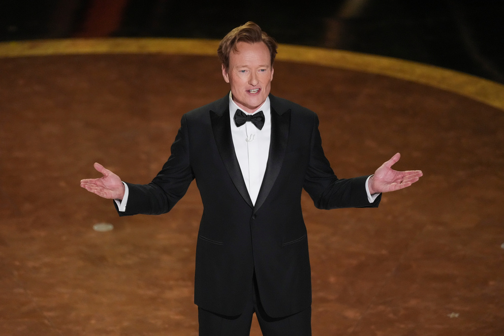 FILE - Host Conan O'Brien speaks during the Oscars in Los Angeles on March 2, 2025. (AP Photo/Chris Pizzello, File)