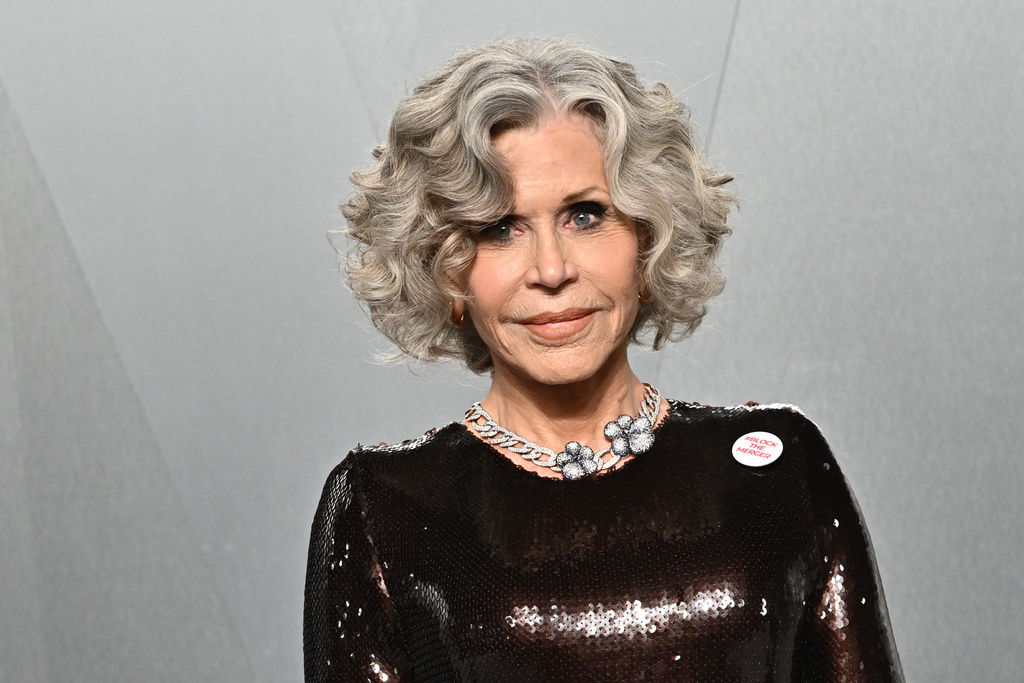 Jane Fonda arrives at the Vanity Fair Oscar Party on Sunday, March 15, 2026, at the Los Angeles County Museum of Art in Los Angeles. (Photo by Evan Agostini/Invision/AP)