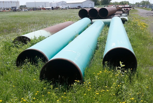 FILE - Pipeline used to carry crude oil sits at the Superior, Wis., terminal of Enbridge Energy, June 29, 2018. (AP Photo/Jim Mone, File) FILE - Pipeline used to carry crude oil sits at the Superior, Wis., terminal of Enbridge Energy, June 29, 2018. (AP Photo/Jim Mone, File)