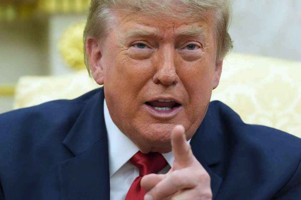 President Donald Trump speaks as he meets with Iraq's Prime Minister Ali al-Zaidi in the Oval Office of the White House, Tuesday, July 14, 2026, in Washington. (AP Photo/Julia Demaree Nikhinson)