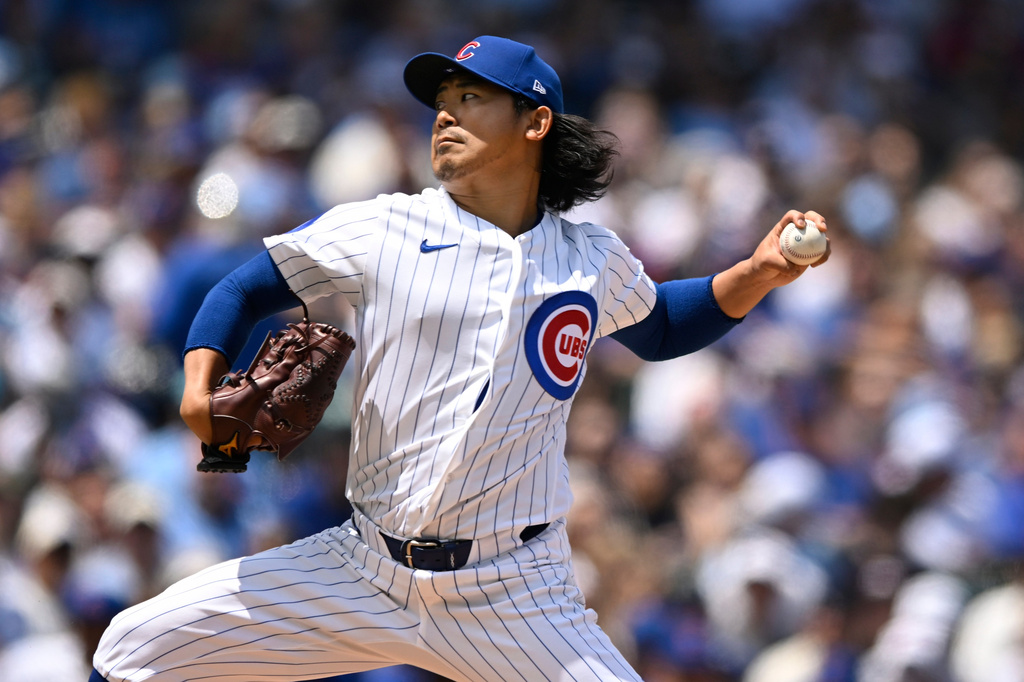 Chicago Cubs starter Shota Imanaga delivers a pitch during the first inning of a baseball game against the Houston Astros in Chicago, Sunday, May 24, 2026. (AP Photo/Paul Beaty)