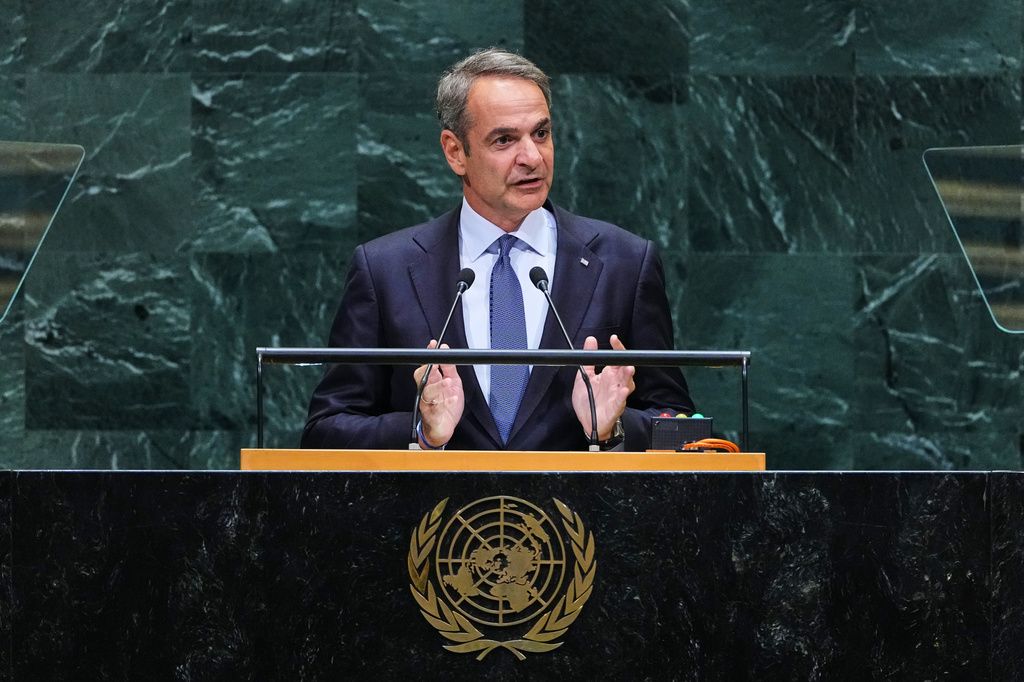Prime Minister for Greece Kyriakos Mitsotakis addresses the 81st session of the United Nations General Assembly at U.N. headquarters Thursday, Sept. 24, 2026. (AP Photo/Frank Franklin II)