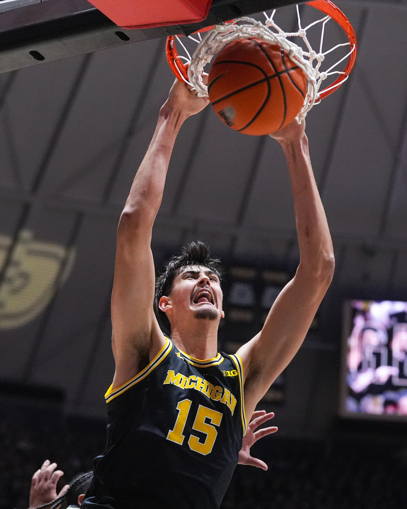Elliot Cadeau scores 17 and No. 1 Michigan uses strong interior game to beat up No. 7 Purdue 91-80
