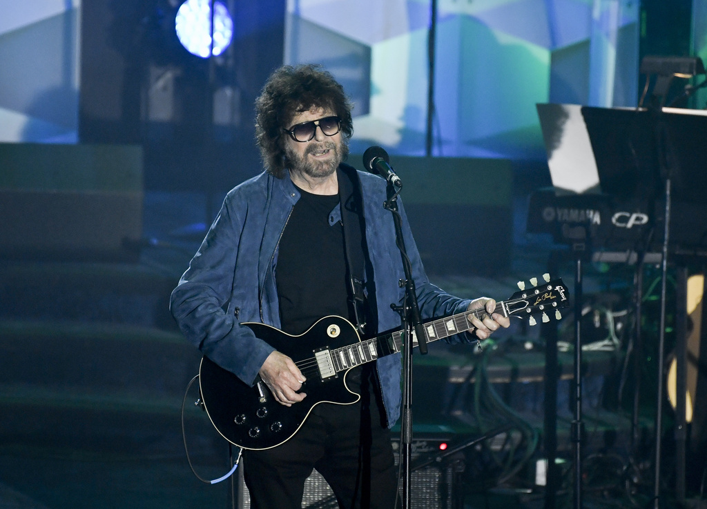FILE - Jeff Lynne performs at the 52nd annual Songwriters Hall of Fame induction and awards ceremony at the New York Marriott Marquis Hotel on Thursday, June 15, 2023, in New York. (Photo by Evan Agostini/Invision/AP, File)
