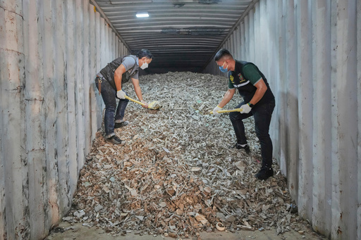 FILE - Thai officials show samples of illegally imported electronic waste from the United States which they said they seized at Bangkok Port during a press conference in Bangkok, Thailand, May 14, 2025. (AP Photo/Sakchai Lalit), File) FILE - Thai officials show samples of illegally imported electronic waste from the United States which they said they seized at Bangkok Port during a press conference in Bangkok, Thailand, May 14, 2025. (AP Photo/Sakchai Lalit), File)
