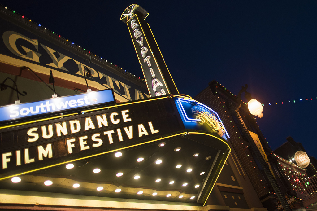 FILE - The exterior of the Egyptian Theatre appears on Main Street during the Sundance Film Festival in Park City, Utah on Jan. 22, 2015. (Photo by Arthur Mola/Invision/AP, File)