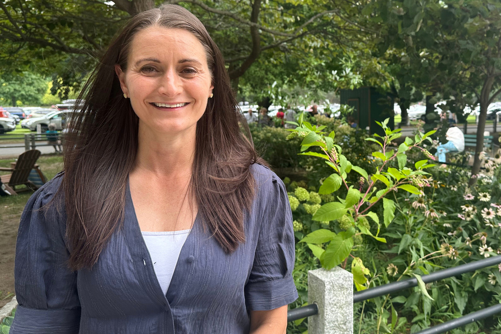 Democratic congressional candidate Cait Conley poses for a portrait in New York, Sunday, Aug. 16, 2026. (AP Photo/Anthony Izaguirre)
