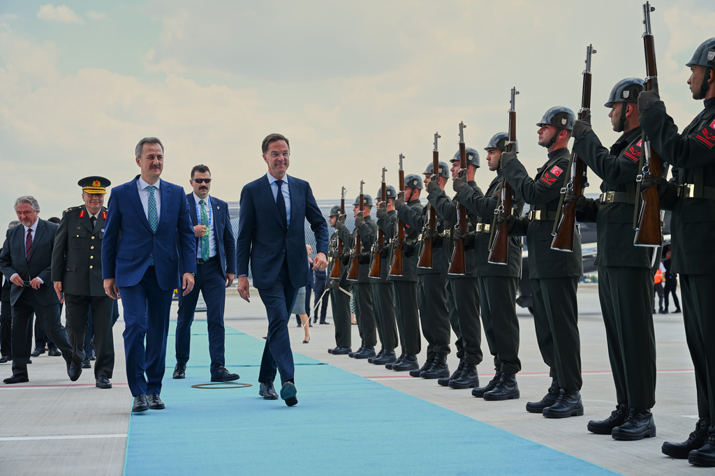 NATO Secretary General Mark Rutte, center, arrives ahead of the NATO Summit in Ankara, Turkey, Monday, July 6, 2026. (Abdullah Güçlü, Pool Photo via AP)