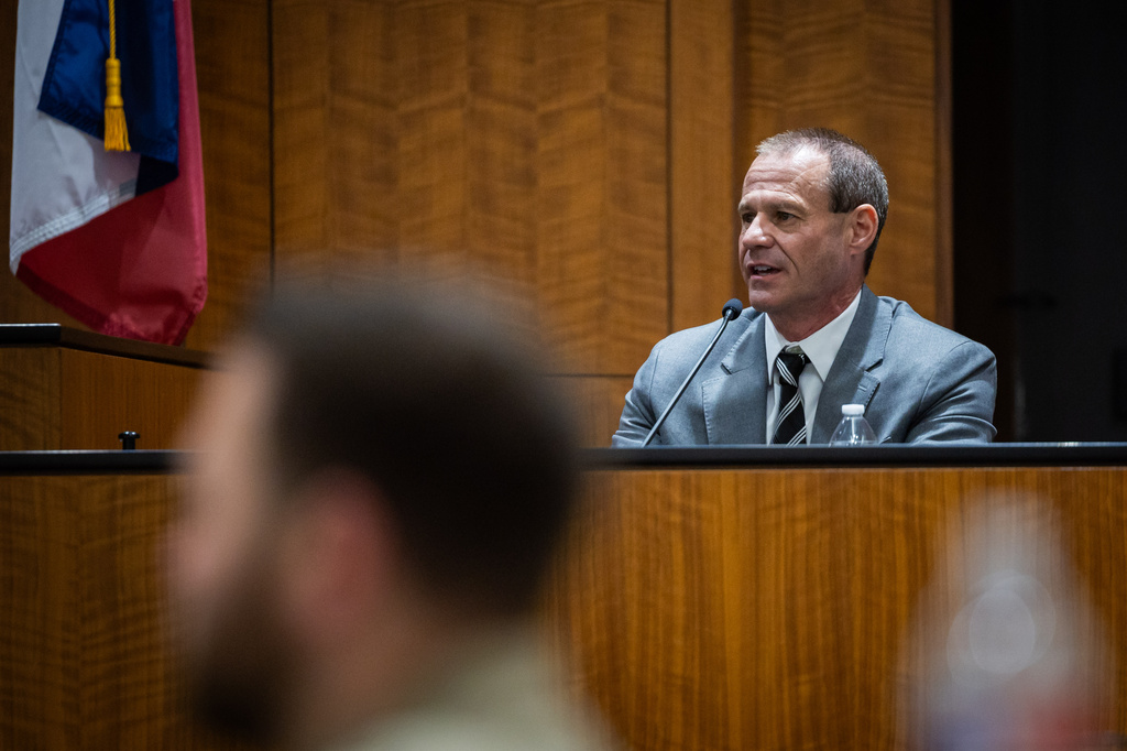 Agent Brian Davis, of the State Bureau of Investigation, testifies during a preliminary hearing for Tyler Robinson, the Utah man accused of fatally shooting Charlie Kirk, at the 4th District Court in Provo, Utah, Wednesday, July 8, 2026. (Tess Crowley/The Deseret News via AP)