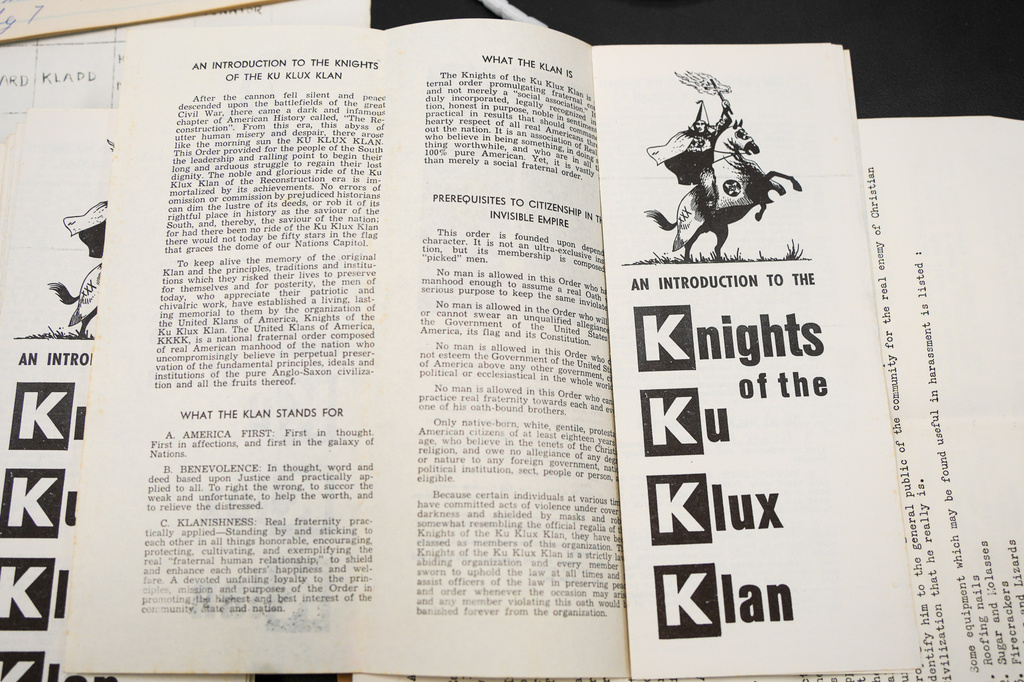 This photo provided by the Mississippi Department of Archives & History shows a Ku Klux Klan handbook Thursday, March 19, 2026, in Jackson, Miss., found inside a closet in the Mississippi Department of Public Safety as employees were preparing to move. (Mississippi Department of Archives & History via AP)