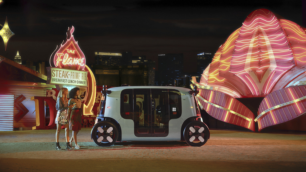Amazon-Zoox robotaxis are beginning to give free rides through parts of Las Vegas as part of its driverless service's launch. (Zoox Inc. via AP)