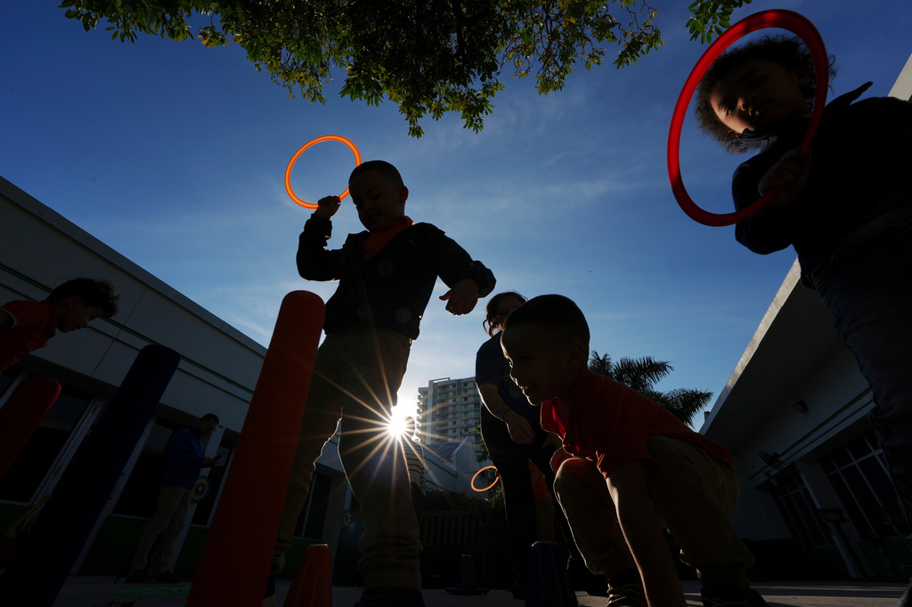 FILE - Children play during aftercare for the Head Start program at Easterseals South Florida, in Miami, Jan. 29, 2025. (AP Photo/Rebecca Blackwell, File)