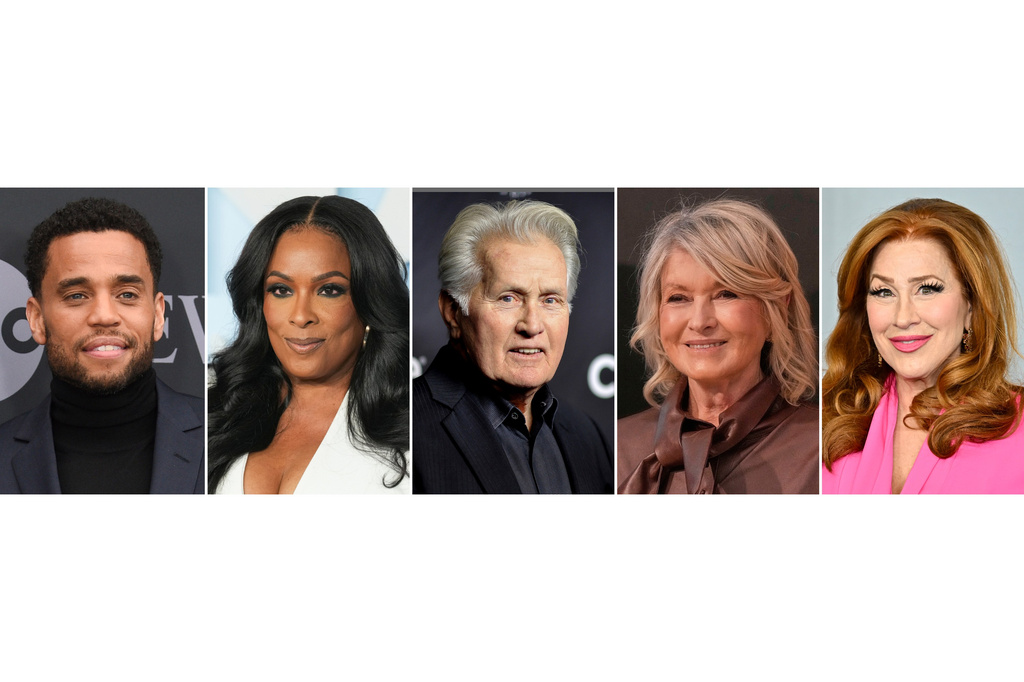 This combination of images shows celebrities born on August 3, from left, Michael Ealy, Deidra Muriel Roper, known as DJ Spinderella, Martin Sheen, Martha Stewart and Lisa Ann Walter. (AP Photo)