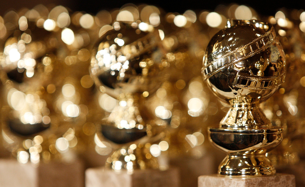 FILE - In this Jan.. 6, 2009, file photo, Golden Globe statuettes are seen during a news conference at the Beverly Hilton Hotel in Beverly Hills, Calif. (AP Photo/Matt Sayles, File)
