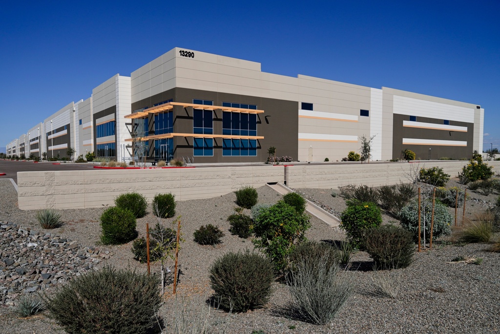 A warehouse purchased by U.S. Immigration and Customs Enforcement in Surprise, Ariz., is seen Saturday, Feb. 14, 2026. (AP Photo/Ty ONeil)