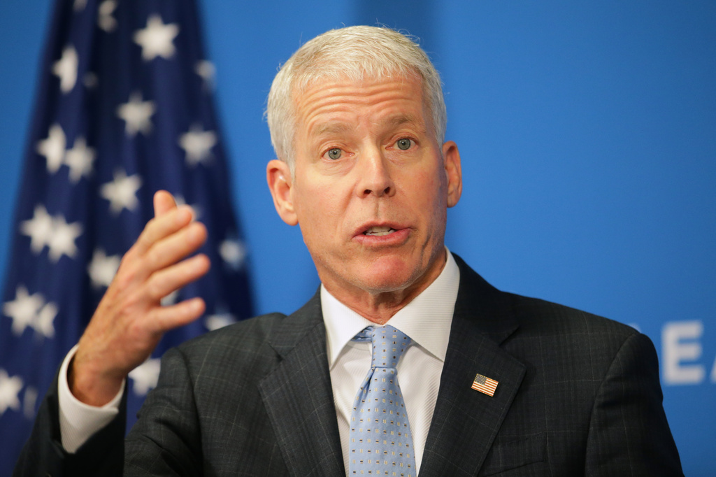 United States Secretary of Energy Chris Wright, talks to the media during a press conference on the sidelines of the annual General Conference of the International Atomic Energy Agency (IAEA) in Vienna, Austria, Monday, Sept. 14, 2026. (AP Photo/Heinz-Peter Bader)