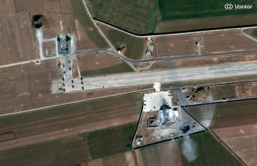 This satellite image provided by Vantor shows after airstrikes destroyed buildings and equipment at a drone base at Choqa Balk-e facility, west of Kermanshah, Iran, Monday, March 2, 2026. (Satellite image ©2026 Vantor via AP)