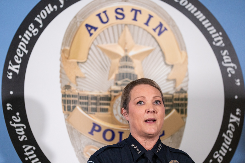 Austin Police Chief Lisa Davis speaks during a news conference on Thursday, March 5, 2026 at APD headquarters regarding the release of audio and video footage from Sunday morning's mass shooting on West Sixth Street in Austin. (Sara Diggins/Austin American-Statesman via AP)