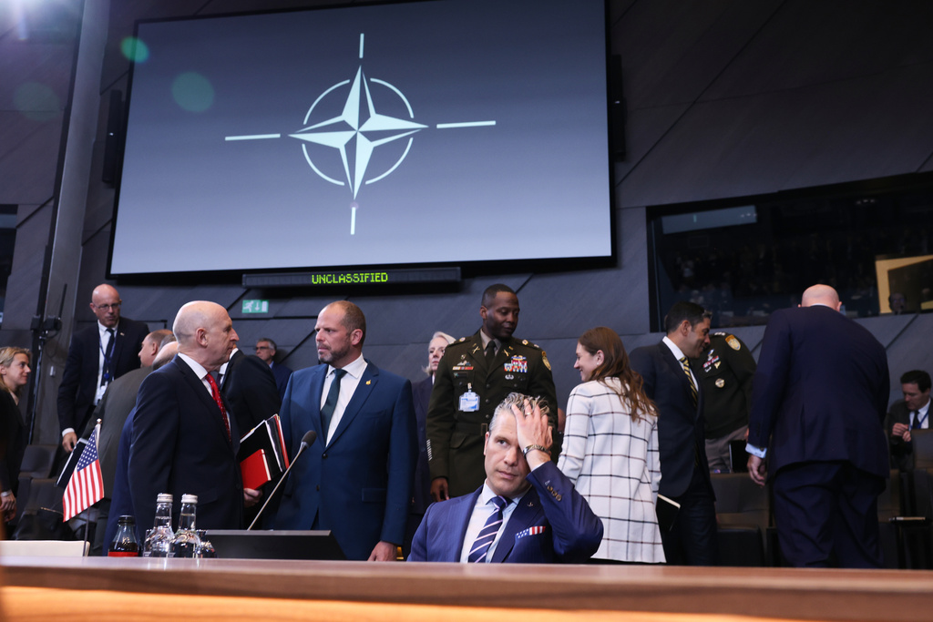 United States Defense Secretary Pete Hegseth waits for the start of a meeting of the North Atlantic Council in defense ministers format at NATO headquarters in Brussels, Wednesday, Oct. 15, 2025 (AP Photo/Omar Havana)